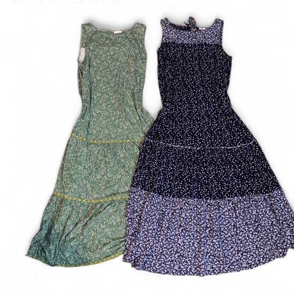 J Jill modal Floral tiered Maxi Dresses in Green and Navy sleeveless large lot - Picture 1 of 8